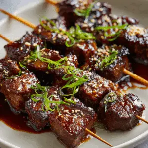Sticky Soy Steak Skewers
