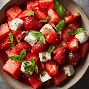 Watermelon Strawberry Caprese Salad